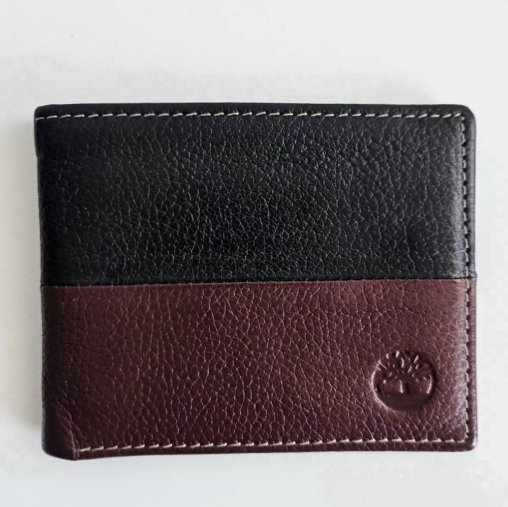 Timberland Black & Brown Mens Genuine Leather Bifold Wallet
